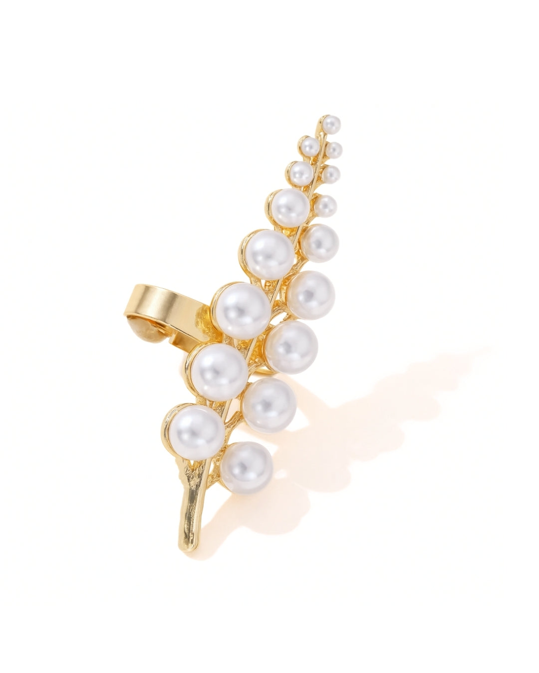Faux Pearl Leaf Statement Ring
