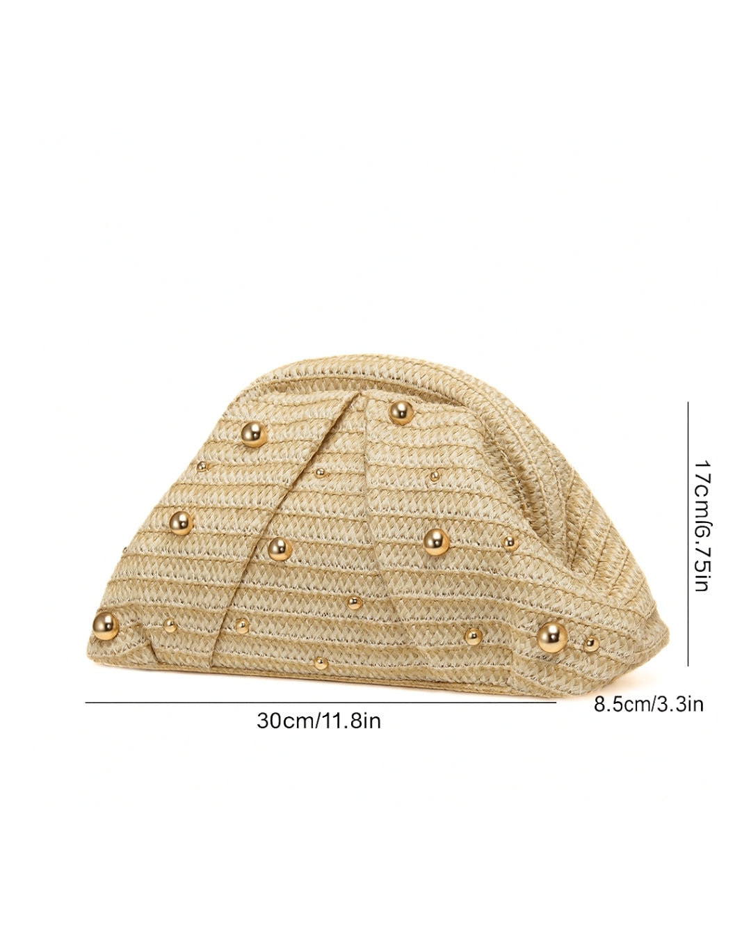 Beige Studded Woven Clutch