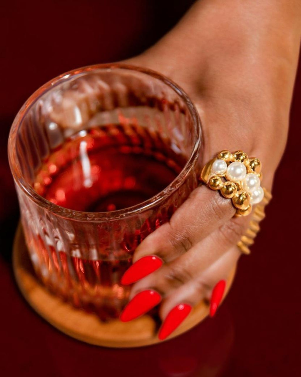 Golden and Pearl Statement Ring