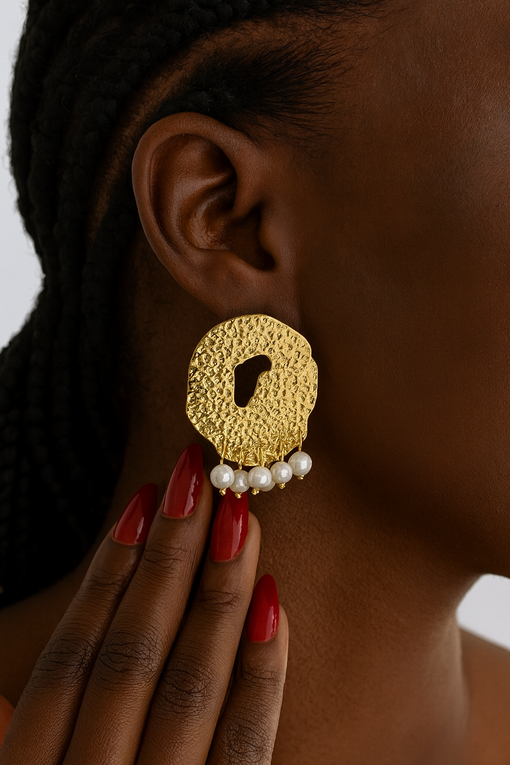 Golden Textured Pearl Earrings