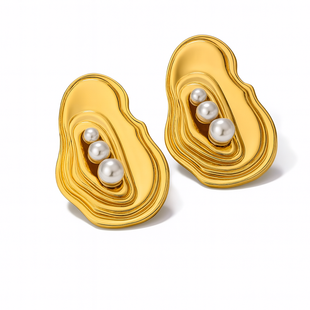 Golden Tide Pearl Statement Earrings