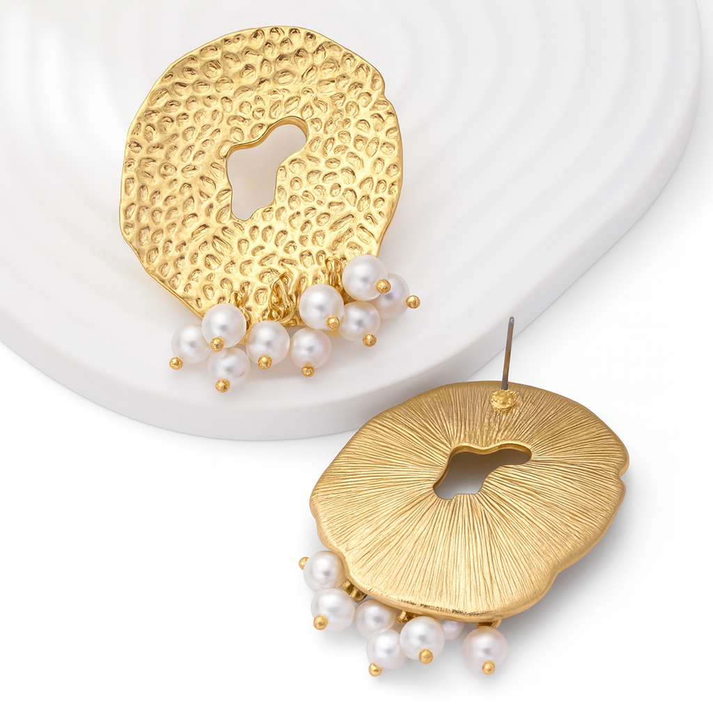 Golden Textured Pearl Earrings