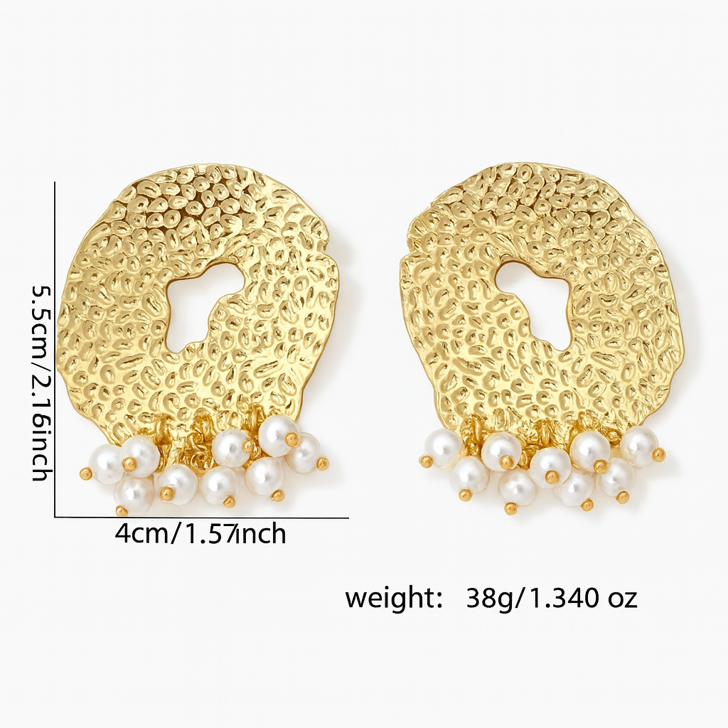 Golden Textured Pearl Earrings