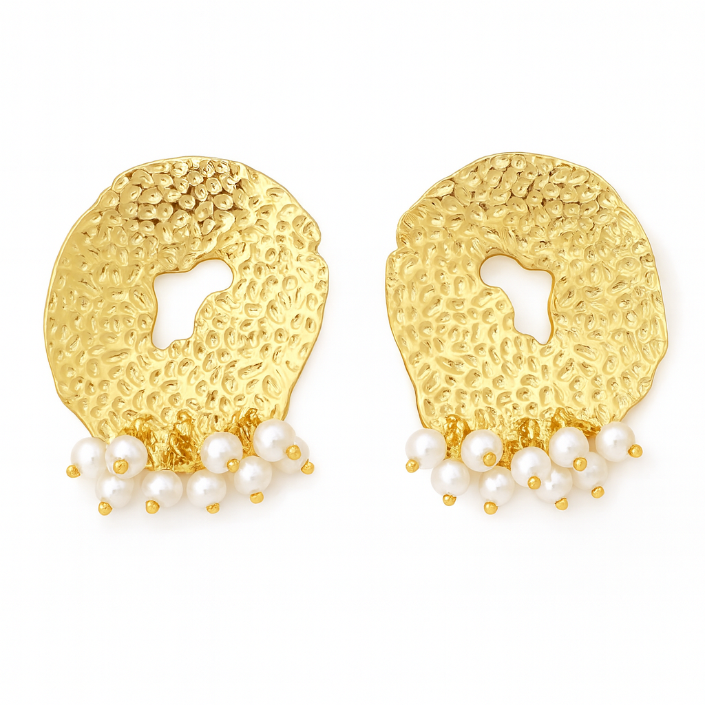 Golden Textured Pearl Earrings