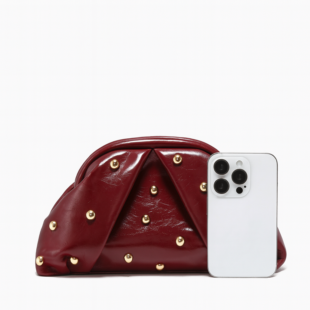 Burgundy Studded Clutch