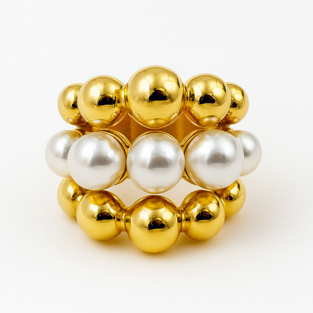 Golden and Pearl Statement Ring