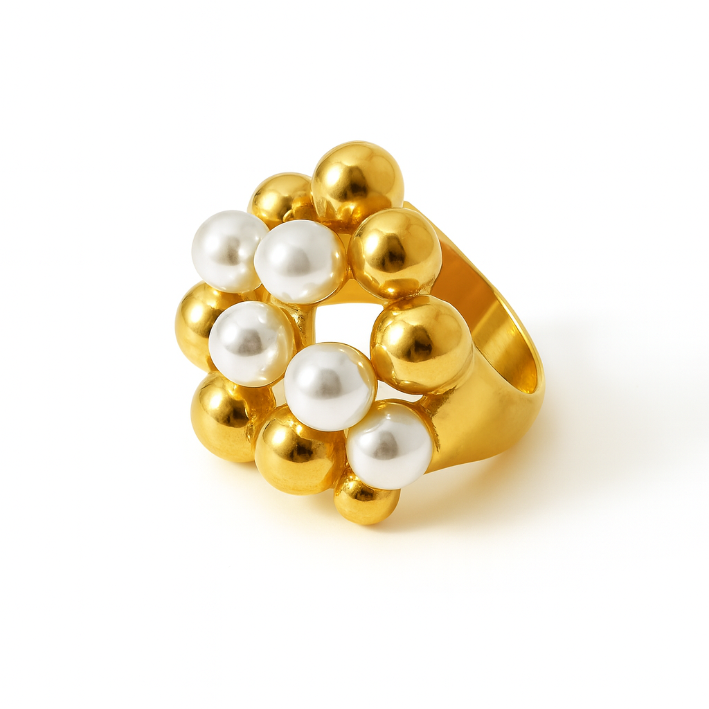 Golden and Pearl Statement Ring