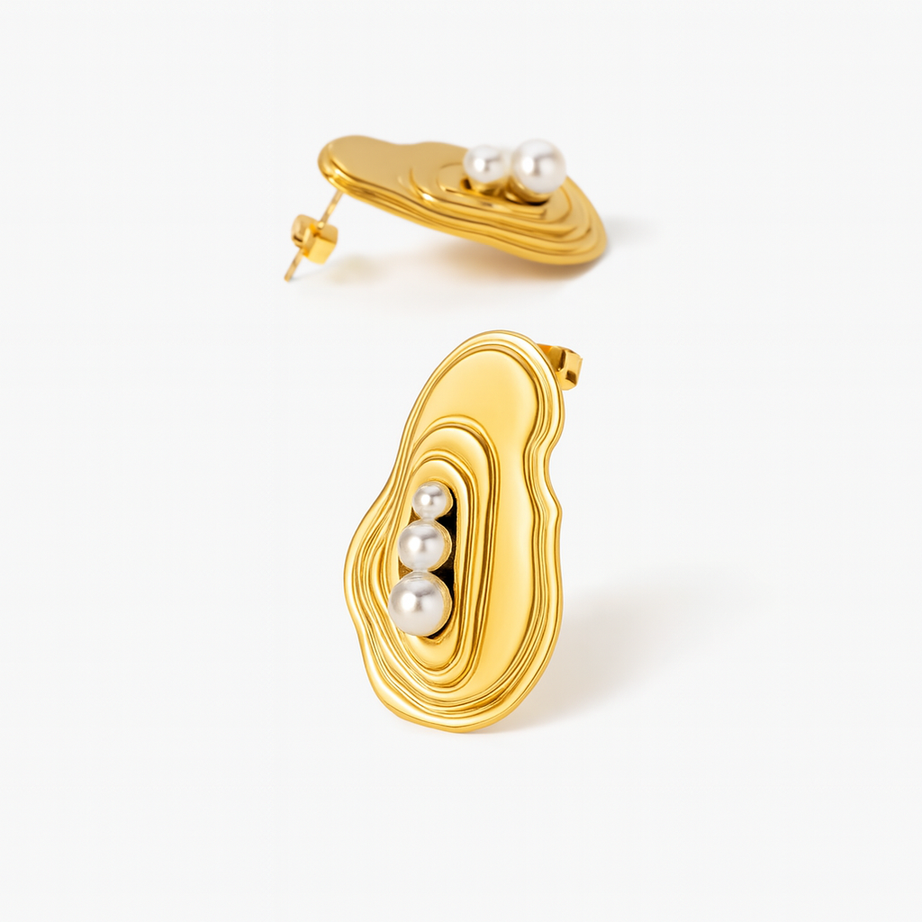 Golden Tide Pearl Statement Earrings