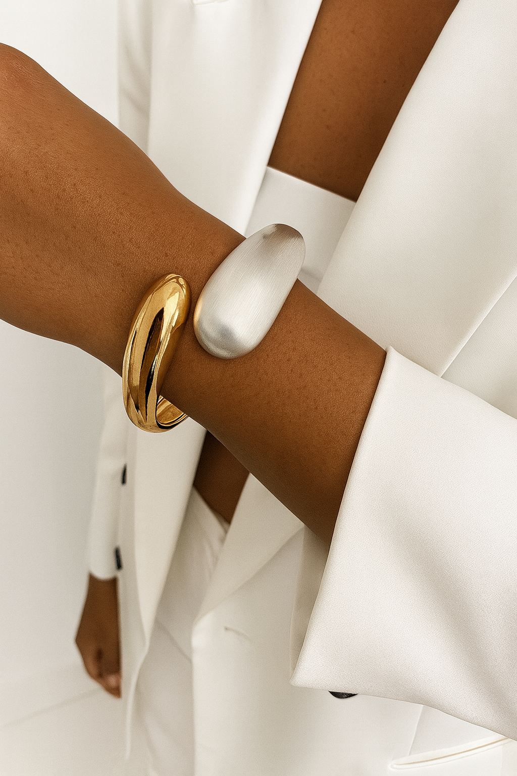 Two-Tone Silver & Gold Statement Bangle